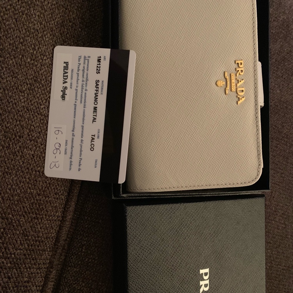 Prada Medium Saffiano White Tab Wallet